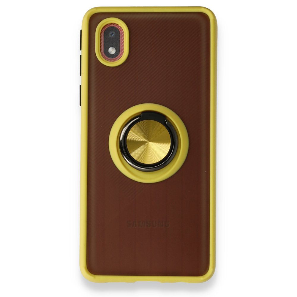 CLZ942 Samsung Galaxy A01 Core Kılıf Montreal Yüzüklü Silikon Kapak - Ürün Rengi : Sarı