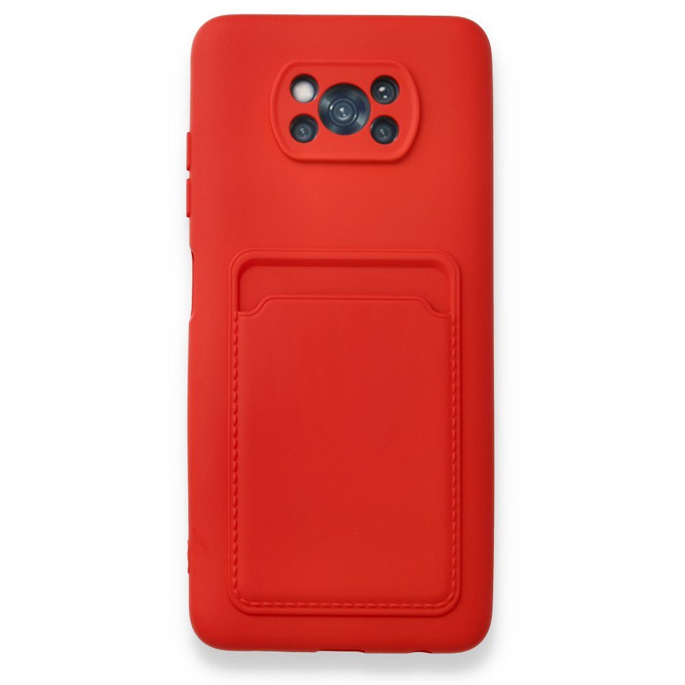 CLZ942 Xiaomi Pocophone X3 Kılıf Kelvin Kartvizitli Silikon - Ürün Rengi : Kırmızı