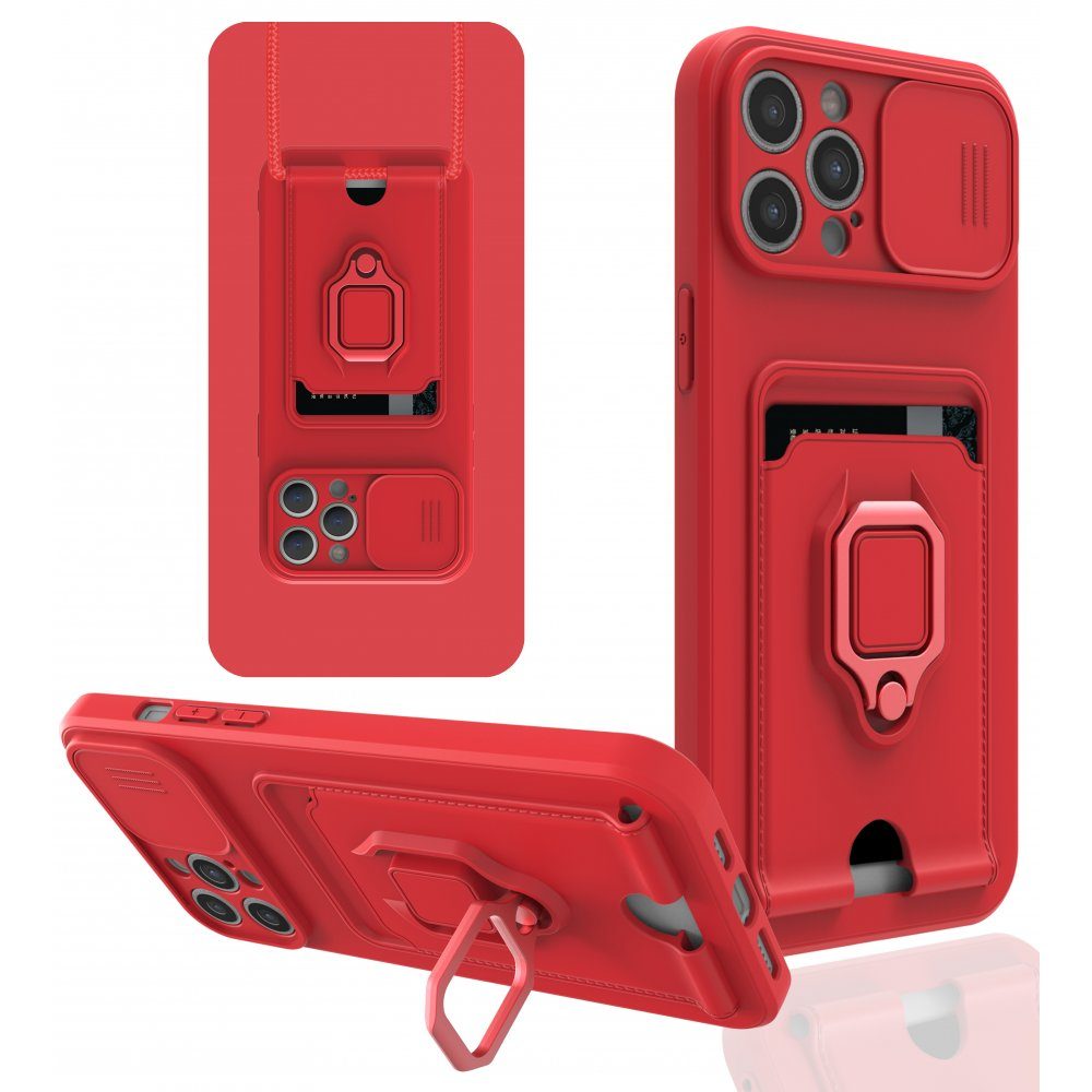 CLZ942 İphone 12 Pro Kılıf Zuma Kartvizitli Yüzüklü Silikon - Ürün Rengi : Kırmızı
