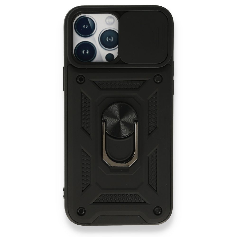 CLZ942 İphone 13 Pro Kılıf Pars Lens Yüzüklü Silikon - Ürün Rengi : Siyah