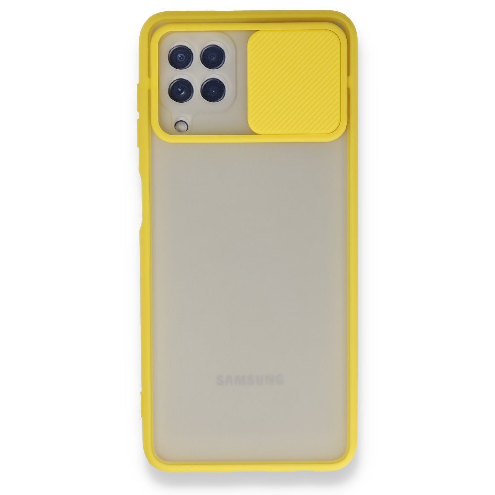 CLZ942 Samsung Galaxy M22 Kılıf Palm Buzlu Kamera Sürgülü Silikon - Ürün Rengi : Lila