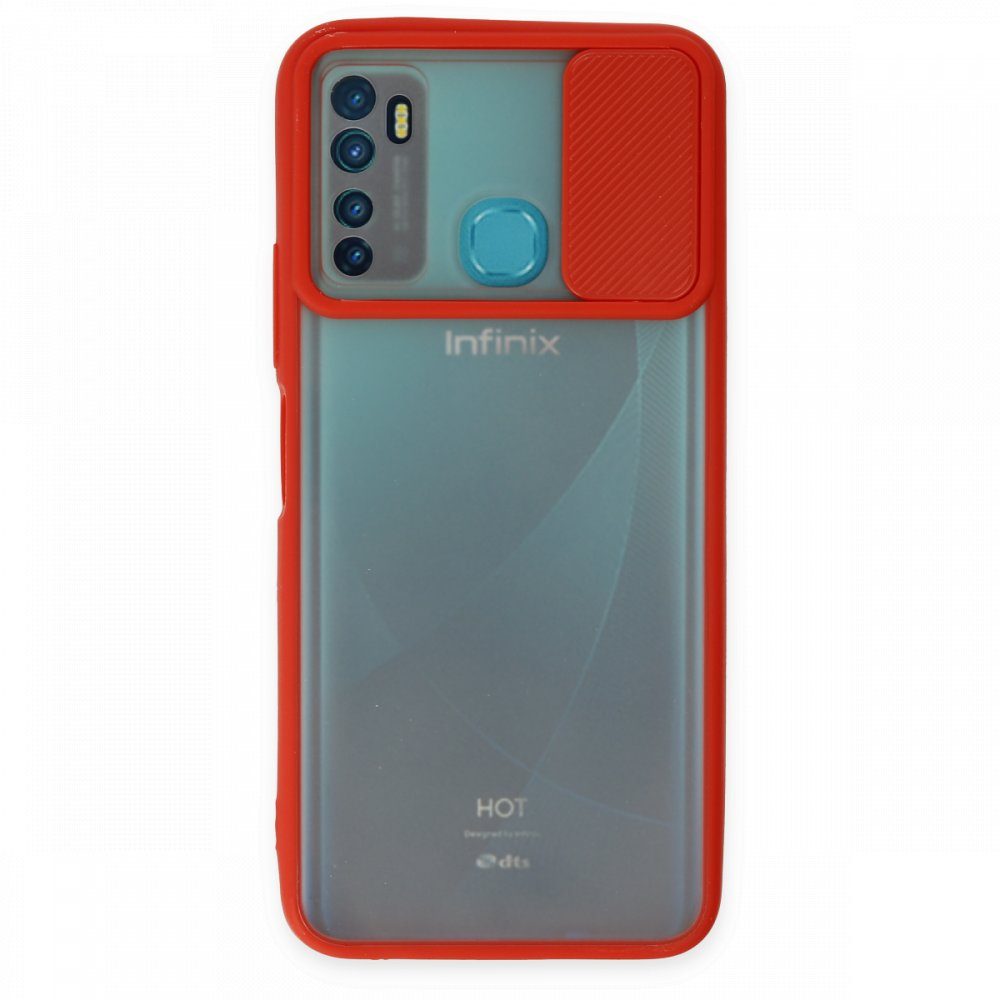 CLZ942 İnfinix Hot 9 Kılıf Palm Buzlu Kamera Sürgülü Silikon - Ürün Rengi : Kırmızı