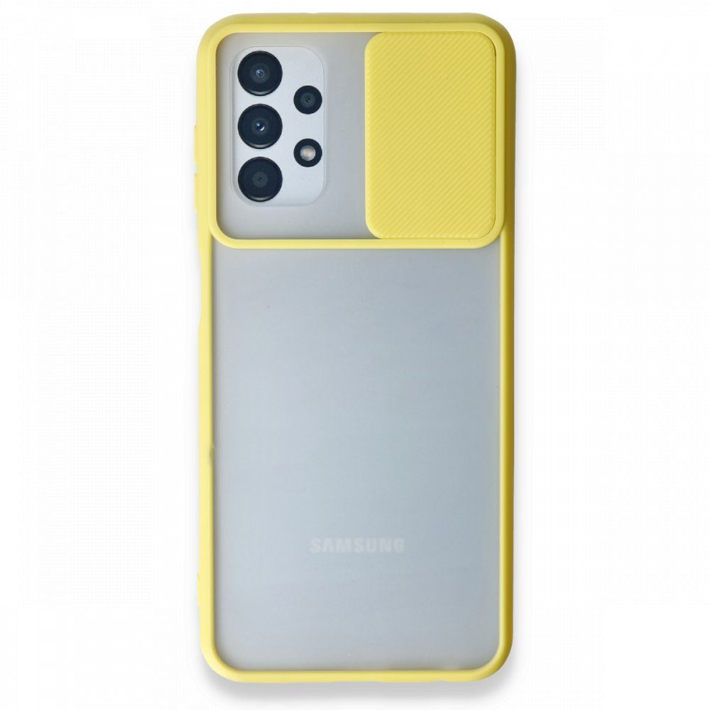 CLZ942 Samsung Galaxy A23 4g Kılıf Palm Buzlu Kamera Sürgülü Silikon - Ürün Rengi : Sarı