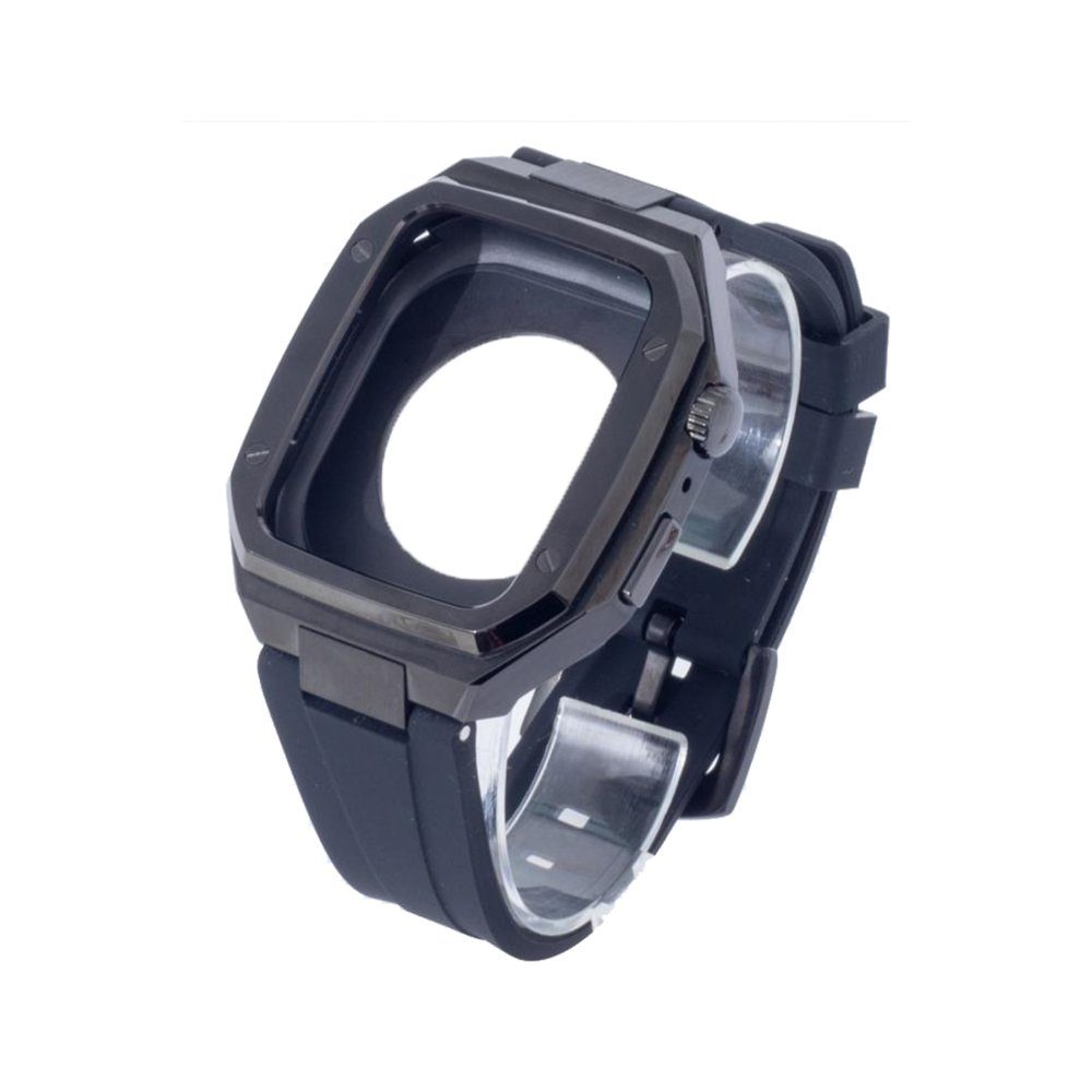 CLZ942 Apple Watch 45mm Kr402 Metal Kasa Silikon Kordon - Ürün Rengi : Siyah