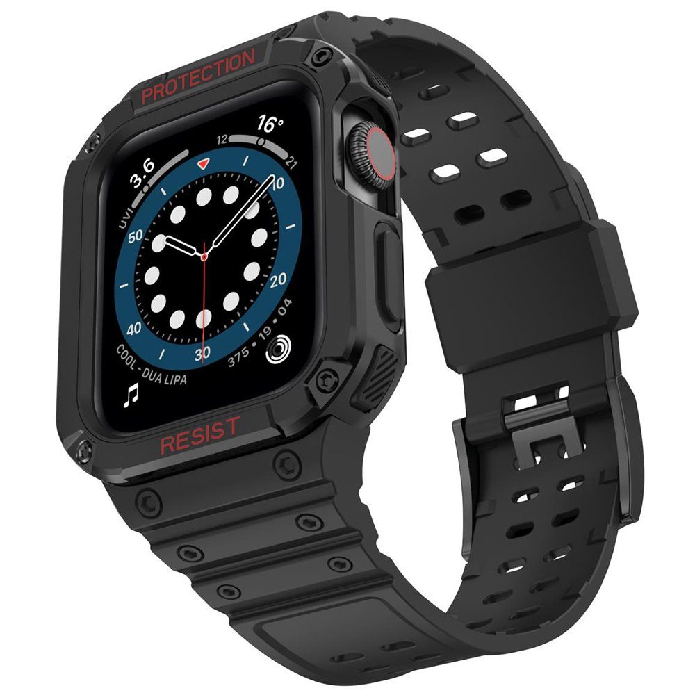 CLZ942 Apple Watch 42mm Kr401 Silikon Kordon - Ürün Rengi : Siyah-Gümüş