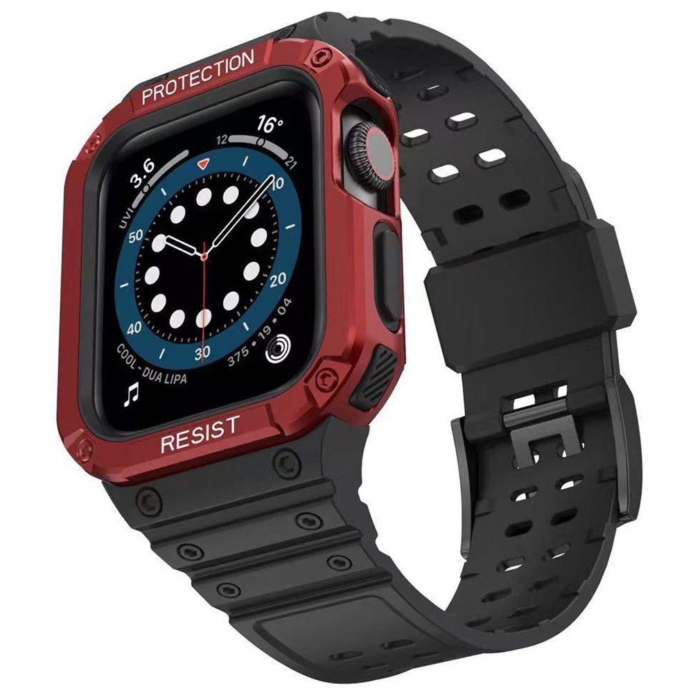 CLZ942 Apple Watch 42mm Kr401 Silikon Kordon - Ürün Rengi : Siyah-Kırmızı