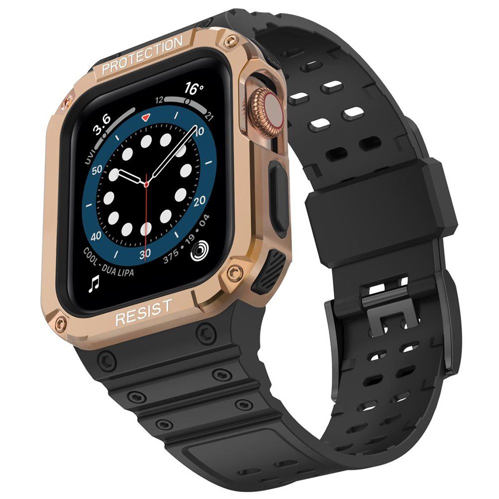 CLZ942 Apple Watch 42mm Kr401 Silikon Kordon - Ürün Rengi : Siyah-Gold