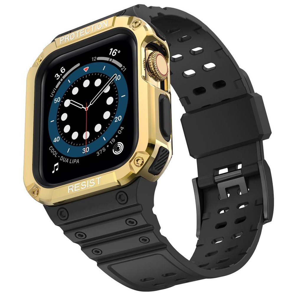 CLZ942 Apple Watch 44mm Kr401 Silikon Kordon - Ürün Rengi : Siyah-Gold