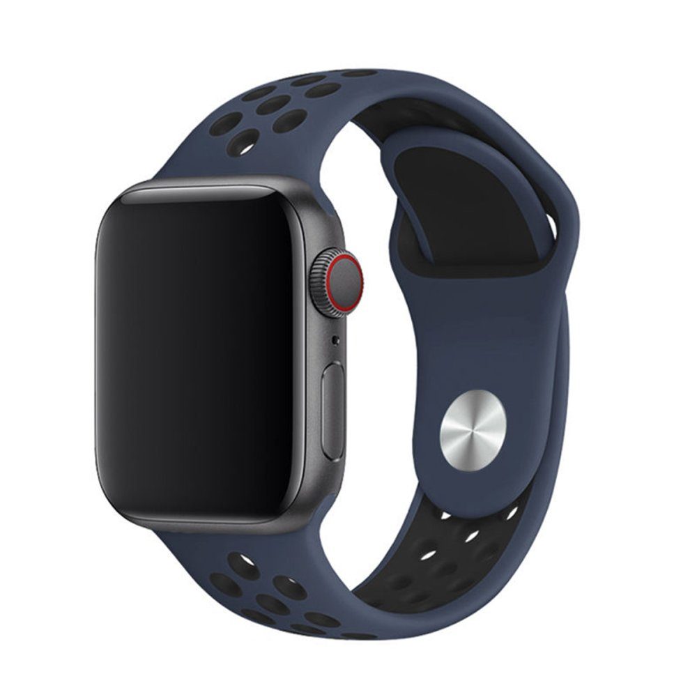 CLZ942 Apple Watch 45mm Spor Delikli Kordon - Ürün Rengi : Siyah-Koyu Pembe