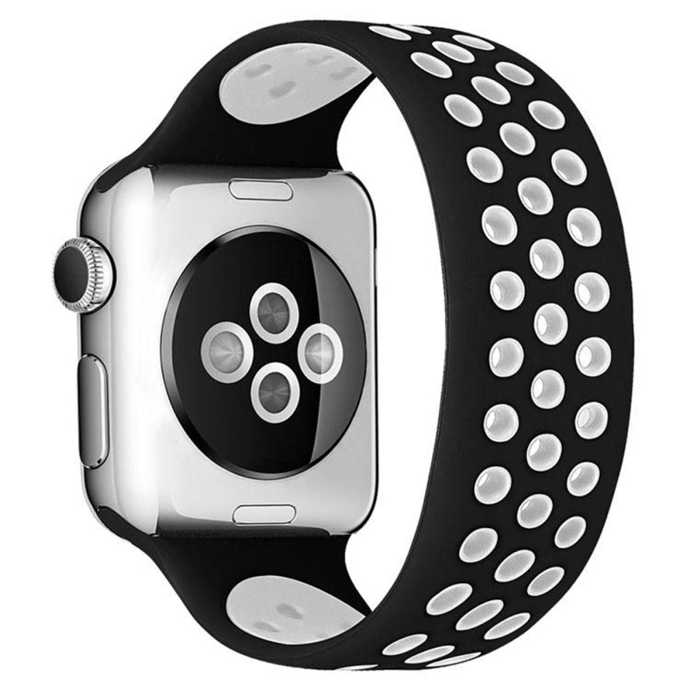 CLZ942 Apple Watch 38mm Ayarlı Delikli Silikon Kordon - Ürün Rengi : Beyaz-Siyah