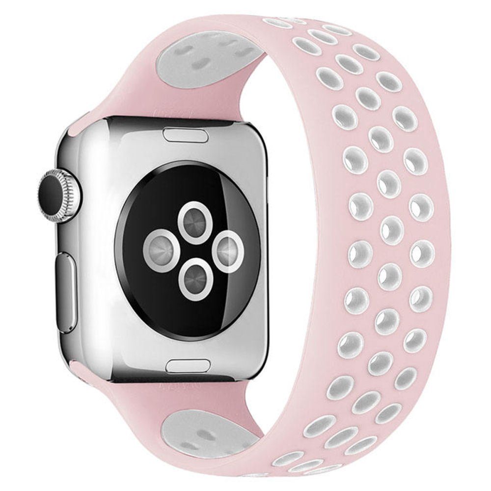 CLZ942 Apple Watch 41mm Ayarlı Delikli Silikon Kordon - Ürün Rengi : Lacivert-Beyaz
