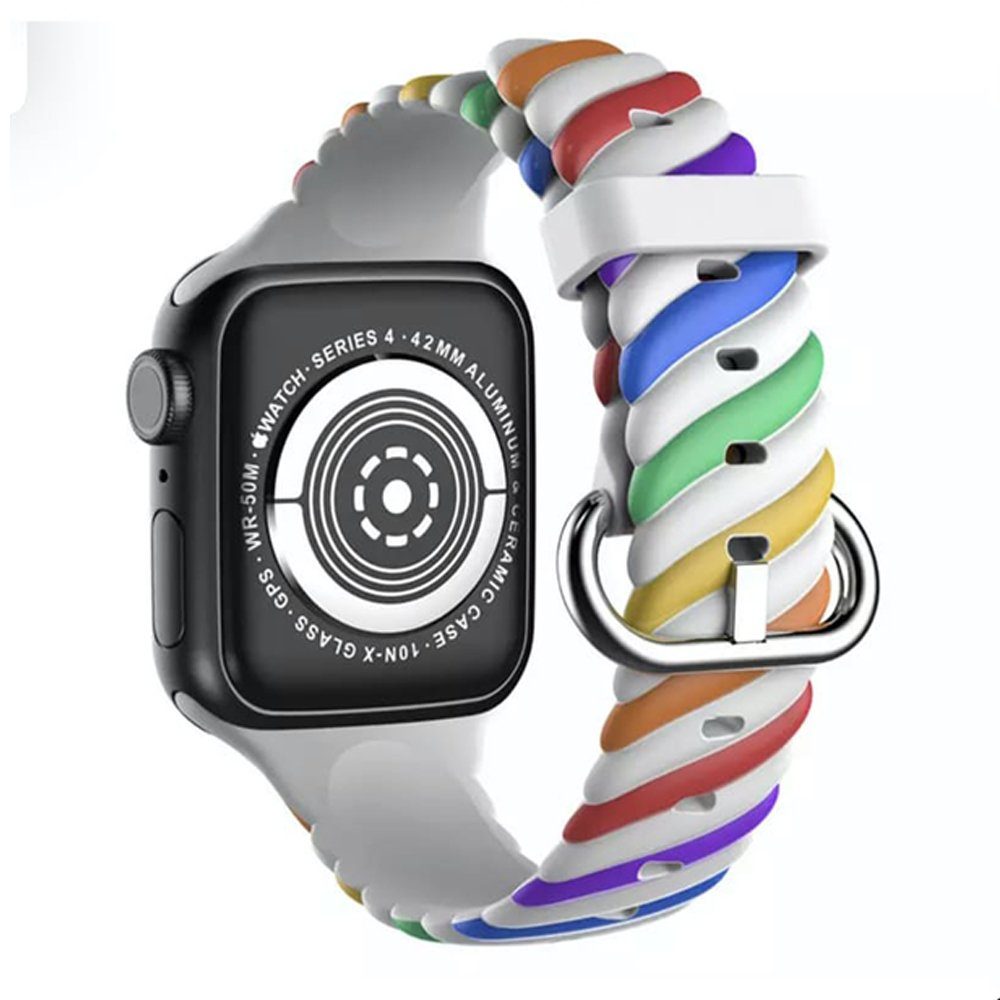 CLZ942 Apple Watch 38mm Çizgili Kordon - Ürün Rengi : Yeşil-Beyaz