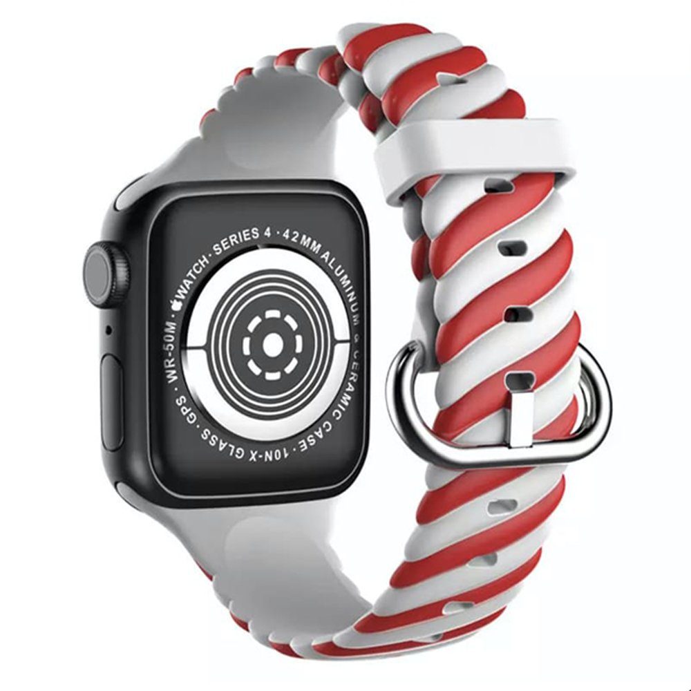 CLZ942 Apple Watch 41mm Çizgili Kordon - Ürün Rengi : Siyah-Kırmızı-Yeşil