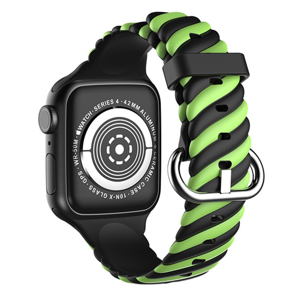 CLZ942 Apple Watch 41mm Çizgili Kordon - Ürün Rengi : Siyah-Kırmızı-Yeşil