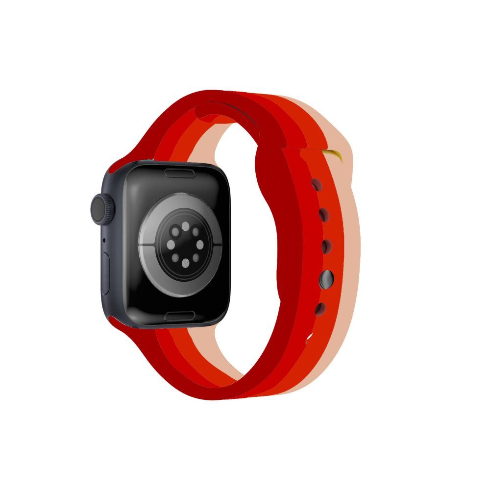 CLZ942 Apple Watch 45mm Gökkuşağı Org Kordon - Ürün Rengi : Kırmızı-Bordo