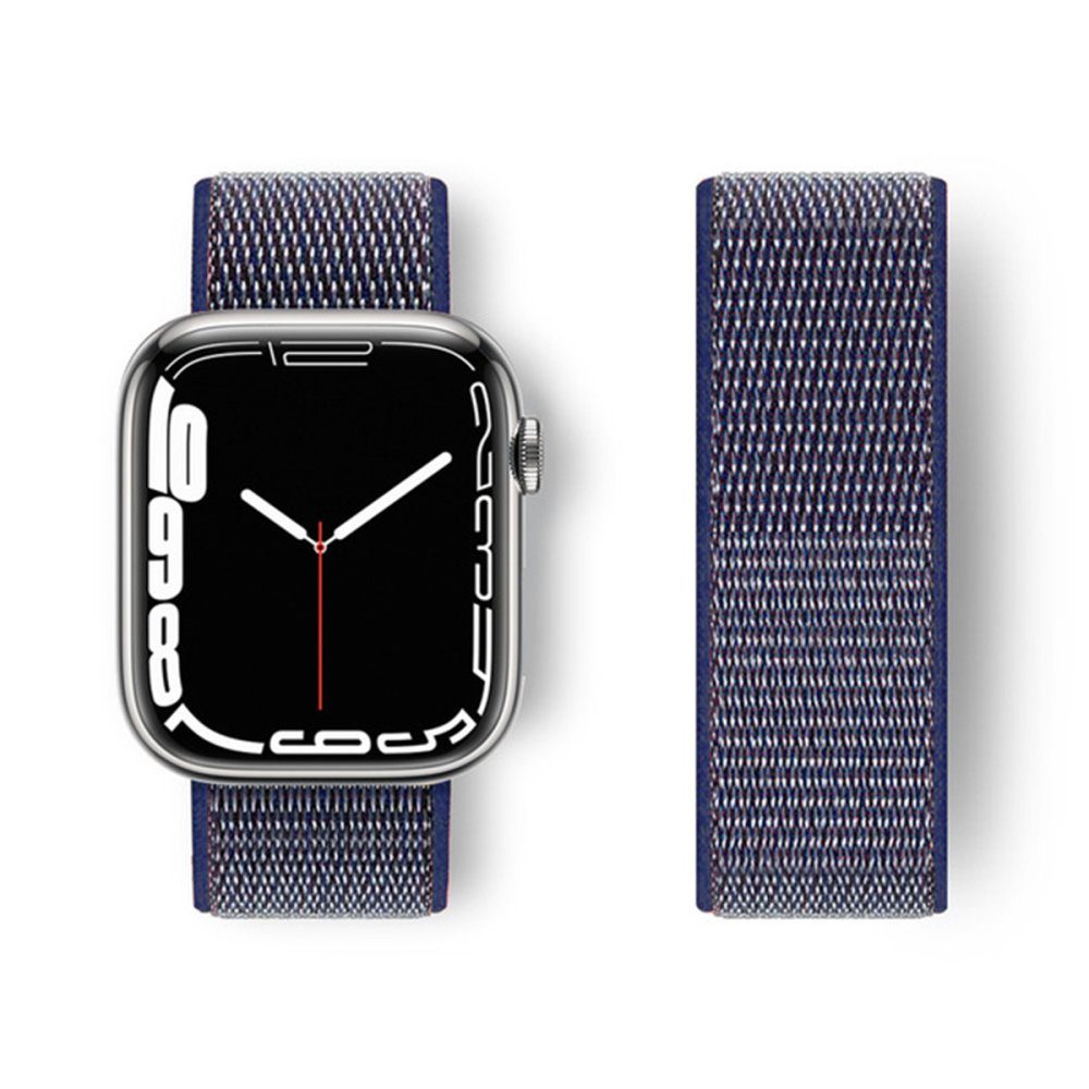 CLZ942 Apple Watch 42mm Hasırlı Cırtcırtlı Kordon - Ürün Rengi : Lacivert-Turuncu