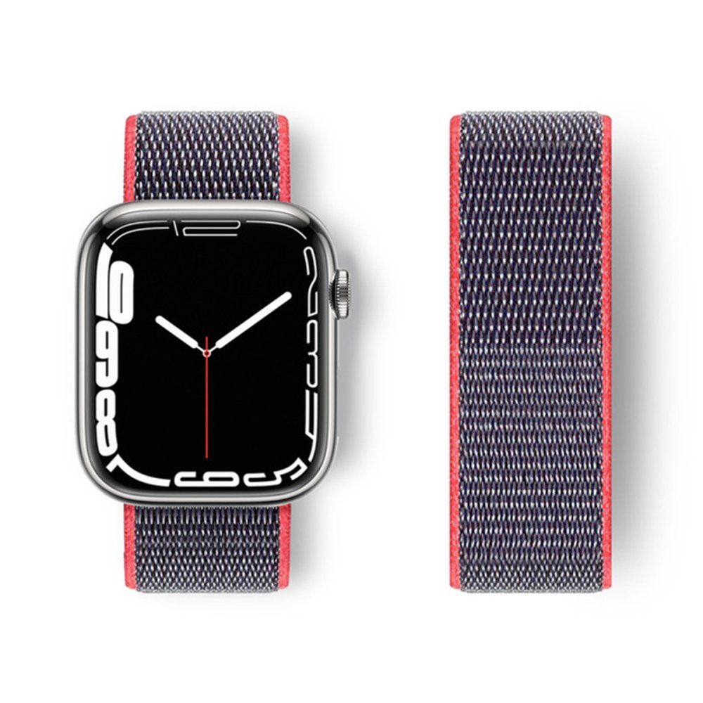 CLZ942 Apple Watch 42mm Hasırlı Cırtcırtlı Kordon - Ürün Rengi : Mavi-Beyaz