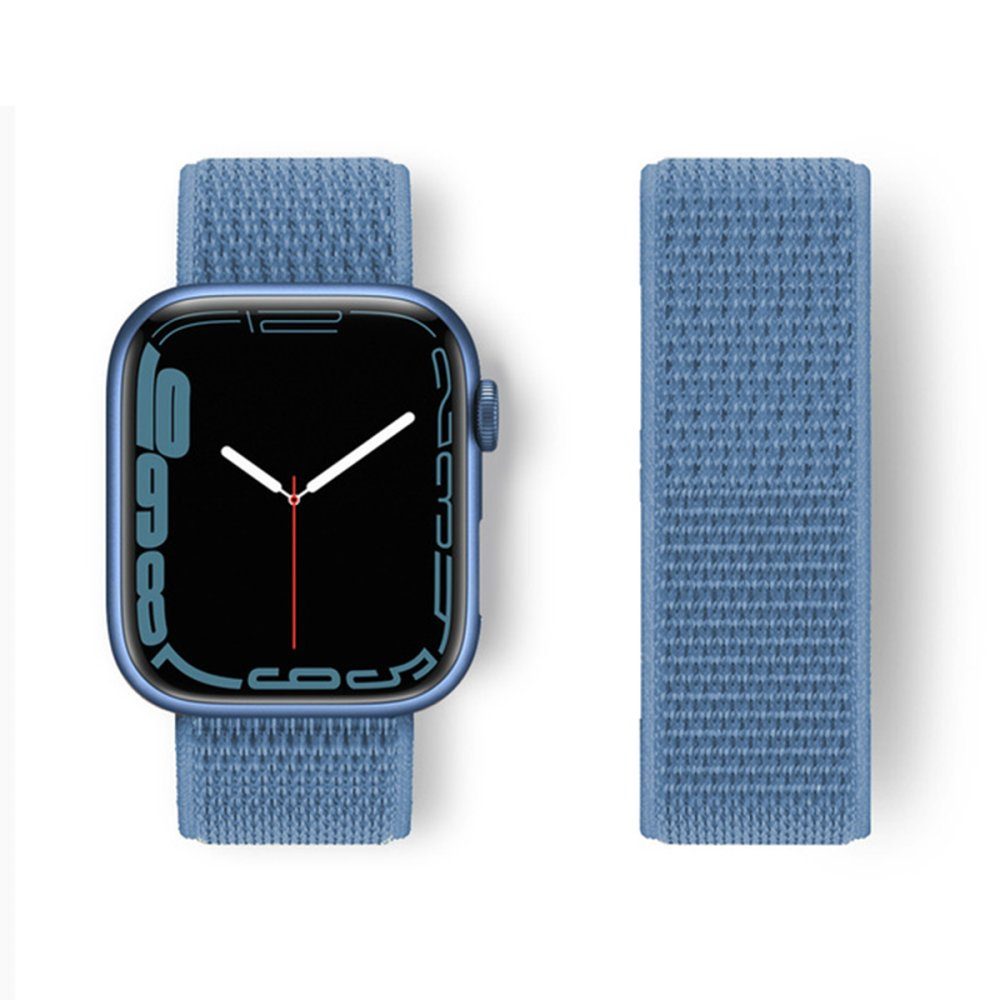CLZ942 Apple Watch 42mm Hasırlı Cırtcırtlı Kordon - Ürün Rengi : Siyah-Mavi