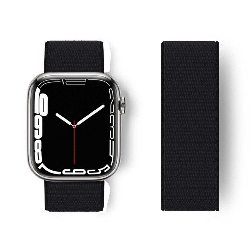 CLZ942 Apple Watch 44mm Hasırlı Cırtcırtlı Kordon - Ürün Rengi : Lacivert-Turuncu