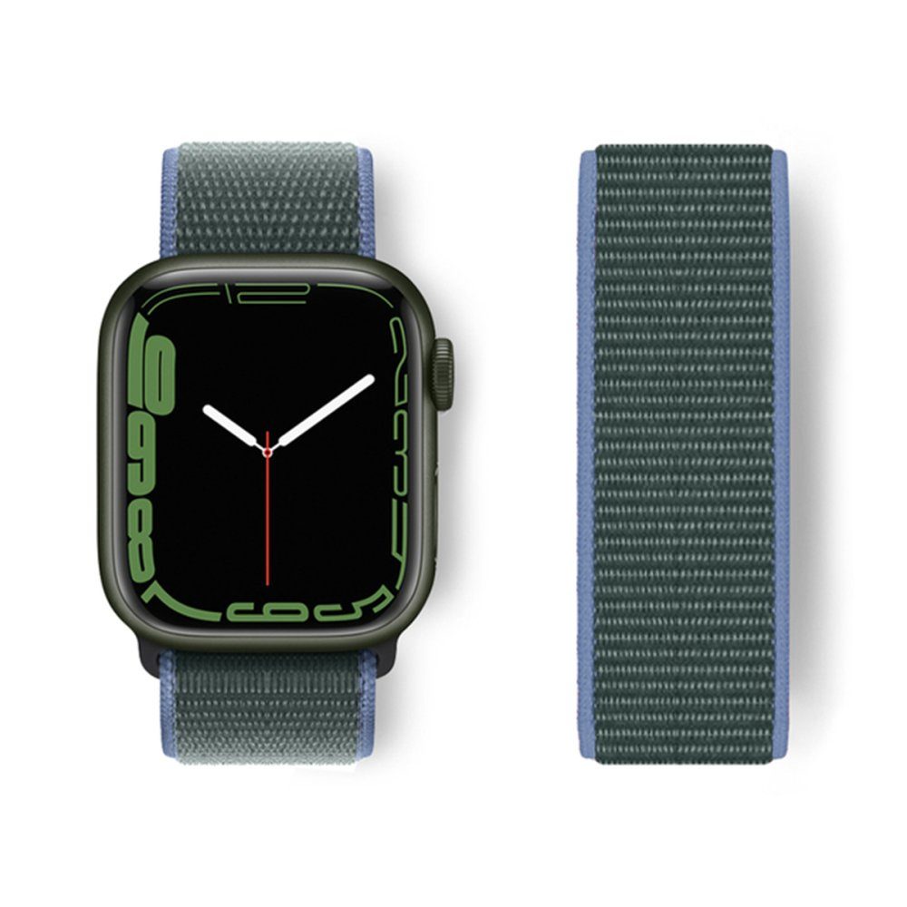 CLZ942 Apple Watch 38mm Hasırlı Cırtcırtlı Kordon - Ürün Rengi : Mavi-Yeşil