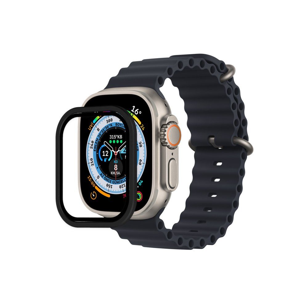 CLZ942 Apple Watch Ultra 49mm Alüminyum Kasa Cam Ekran Koruyucu - Ürün Rengi : Siyah