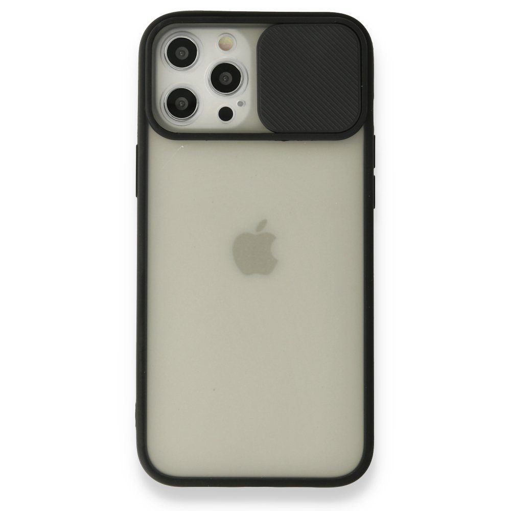 CLZ942 İphone 12 Pro Max Kılıf Palm Buzlu Kamera Sürgülü Silikon - Ürün Rengi : Siyah