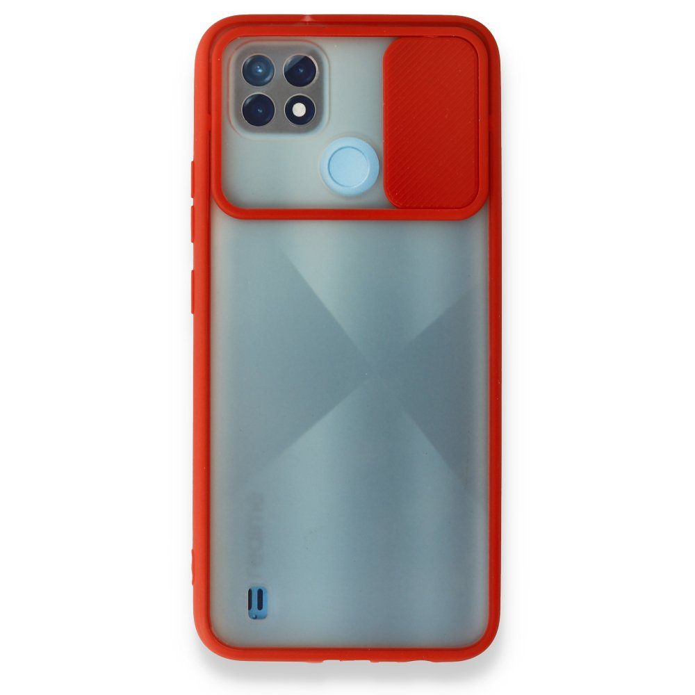 CLZ942 Realme C21 Kılıf Palm Buzlu Kamera Sürgülü Silikon - Ürün Rengi : Kırmızı