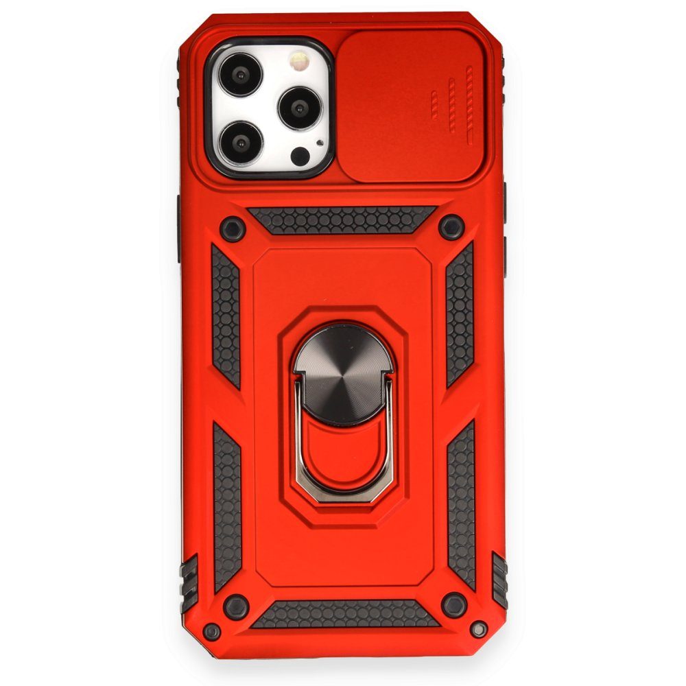 CLZ942 İphone 12 Pro Max Kılıf Pars Lens Yüzüklü Silikon - Ürün Rengi : Kırmızı