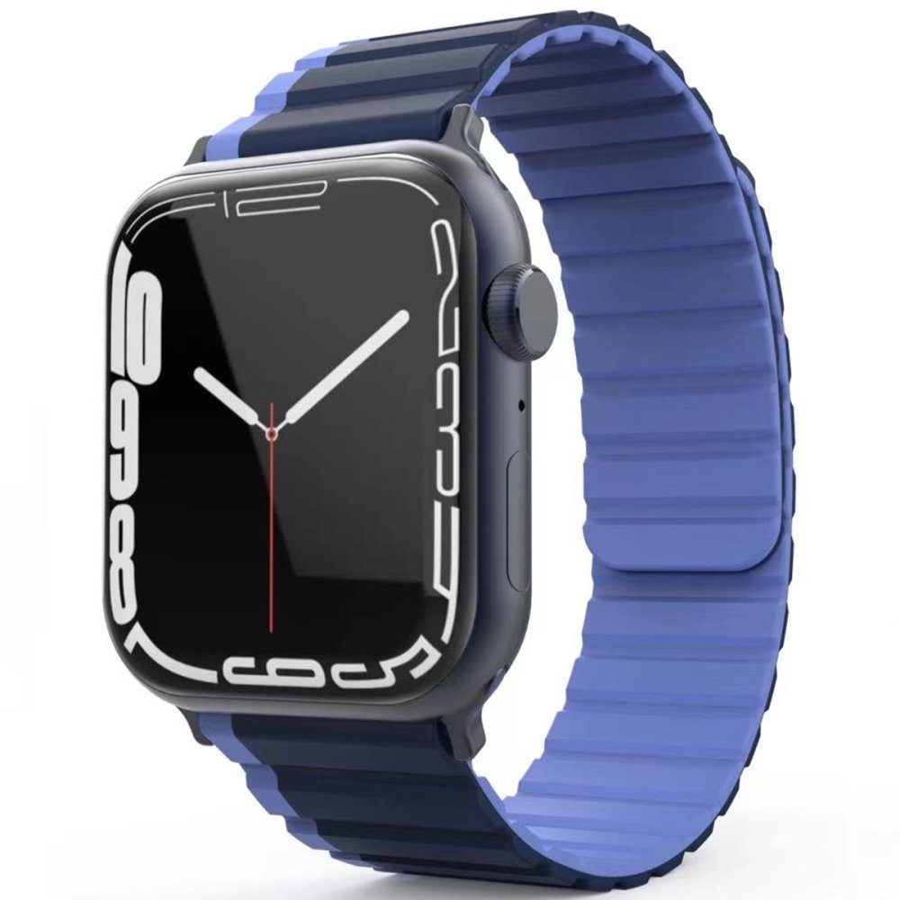 CLZ942 Apple Watch 45mm Movenchy Mo-wb1 Çift Renk Mıknatıslı Silikon Kordon - Ürün Rengi : Siyah-Turuncu