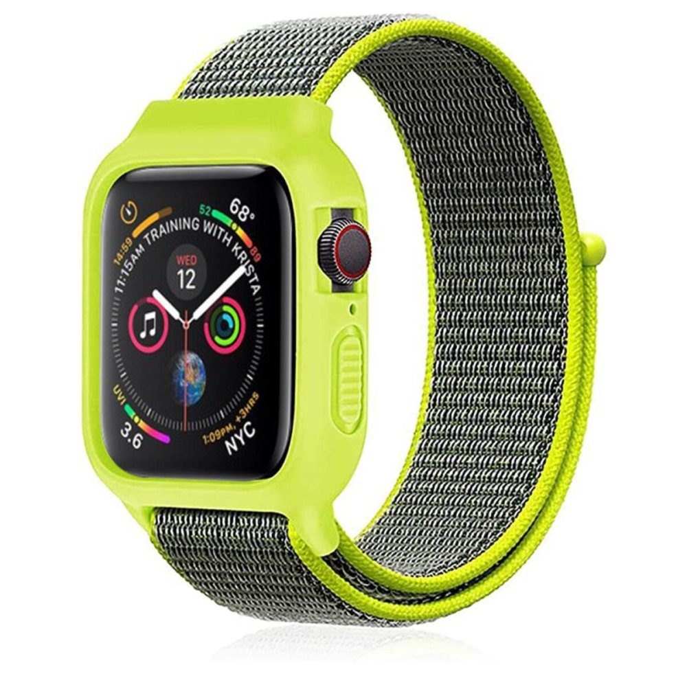 CLZ942 Apple Watch 41mm Hasırlı Cırtcırtlı Kasalı Kordon - Ürün Rengi : Haki Yeşil