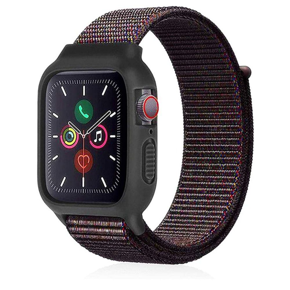 CLZ942 Apple Watch 41mm Hasırlı Cırtcırtlı Kasalı Kordon - Ürün Rengi : Siyah-Gri
