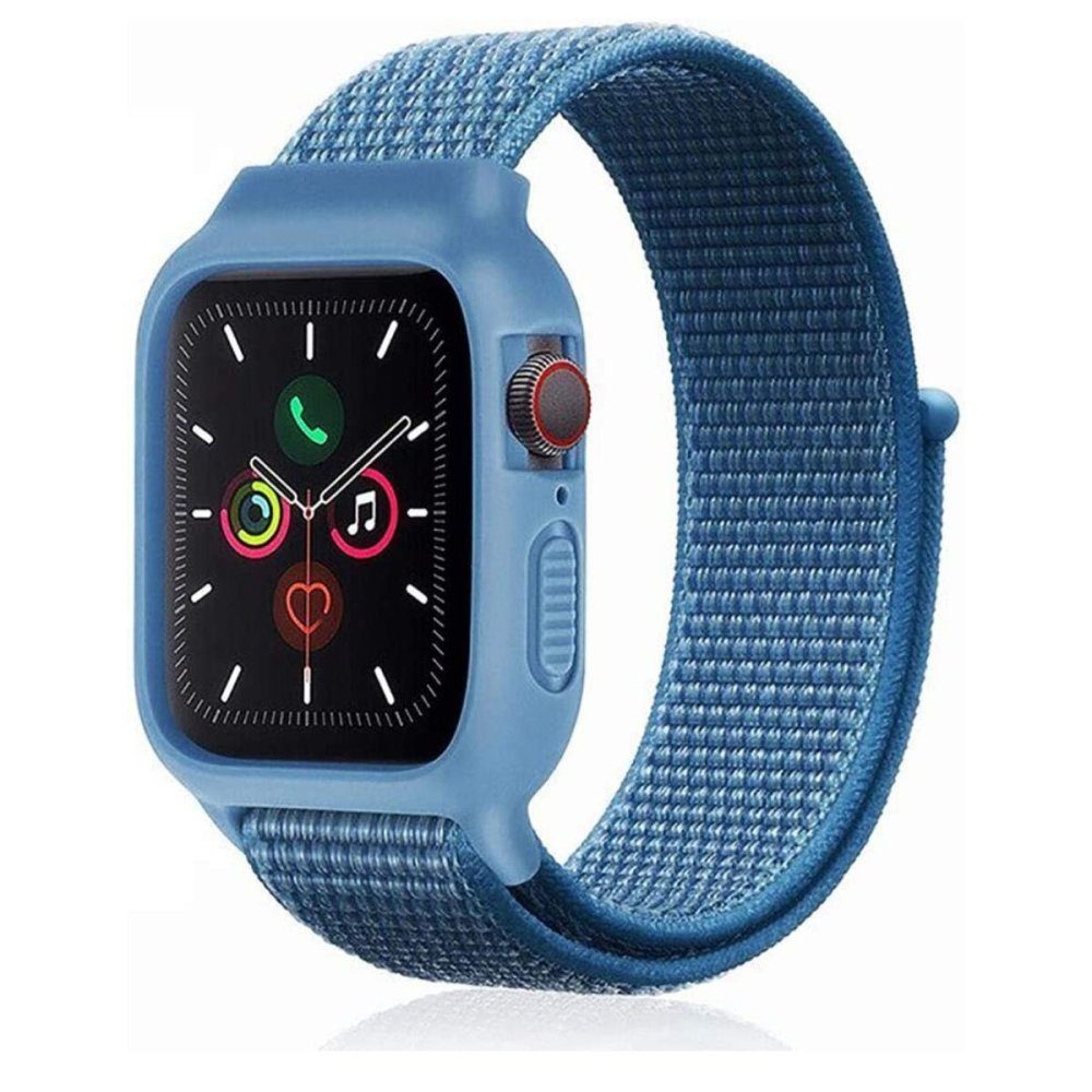 CLZ942 Apple Watch 44mm Hasırlı Cırtcırtlı Kasalı Kordon - Ürün Rengi : Mavi