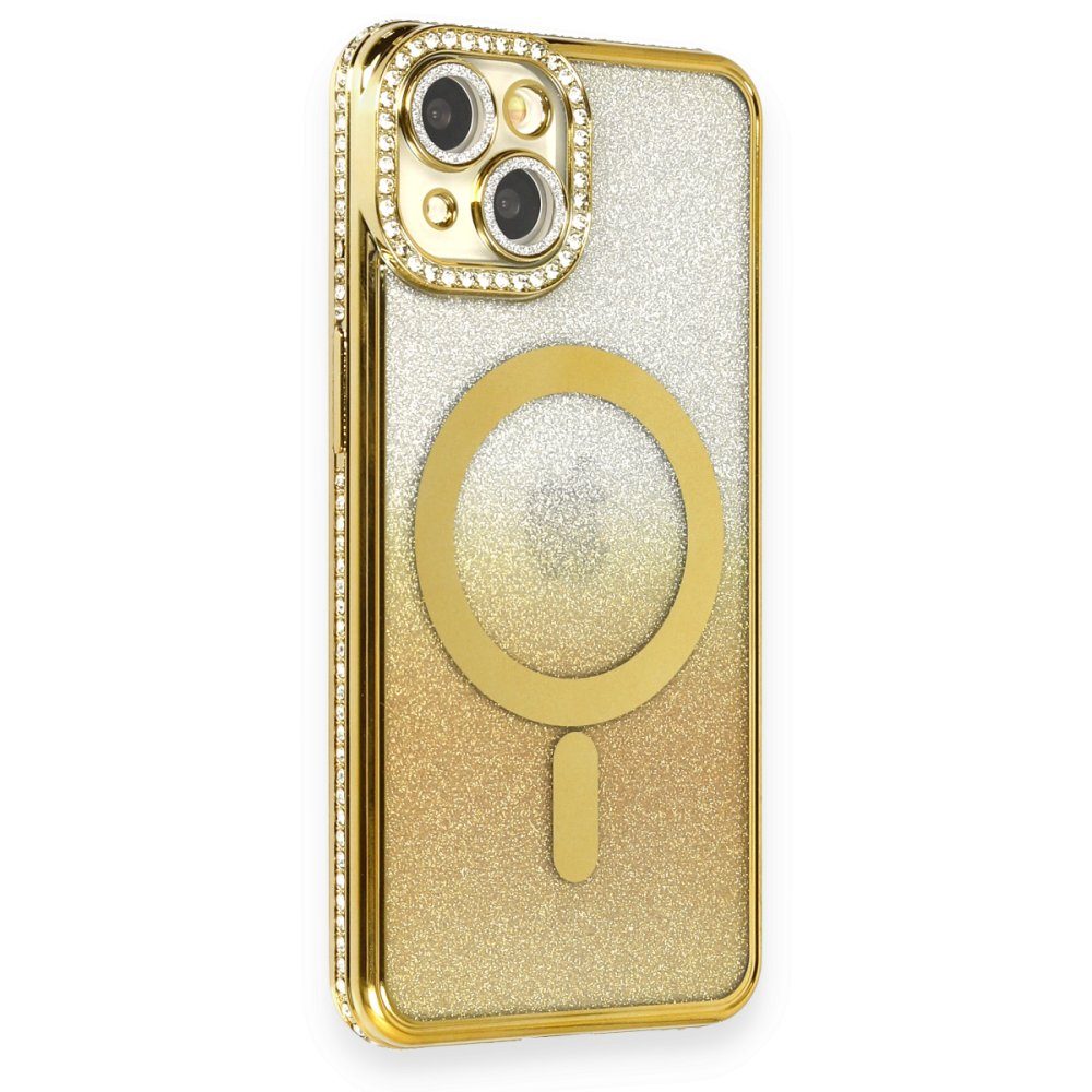 CLZ942 İphone 14 Kılıf Joke Simli Magneticsafe Kılıf - Ürün Rengi : Gold
