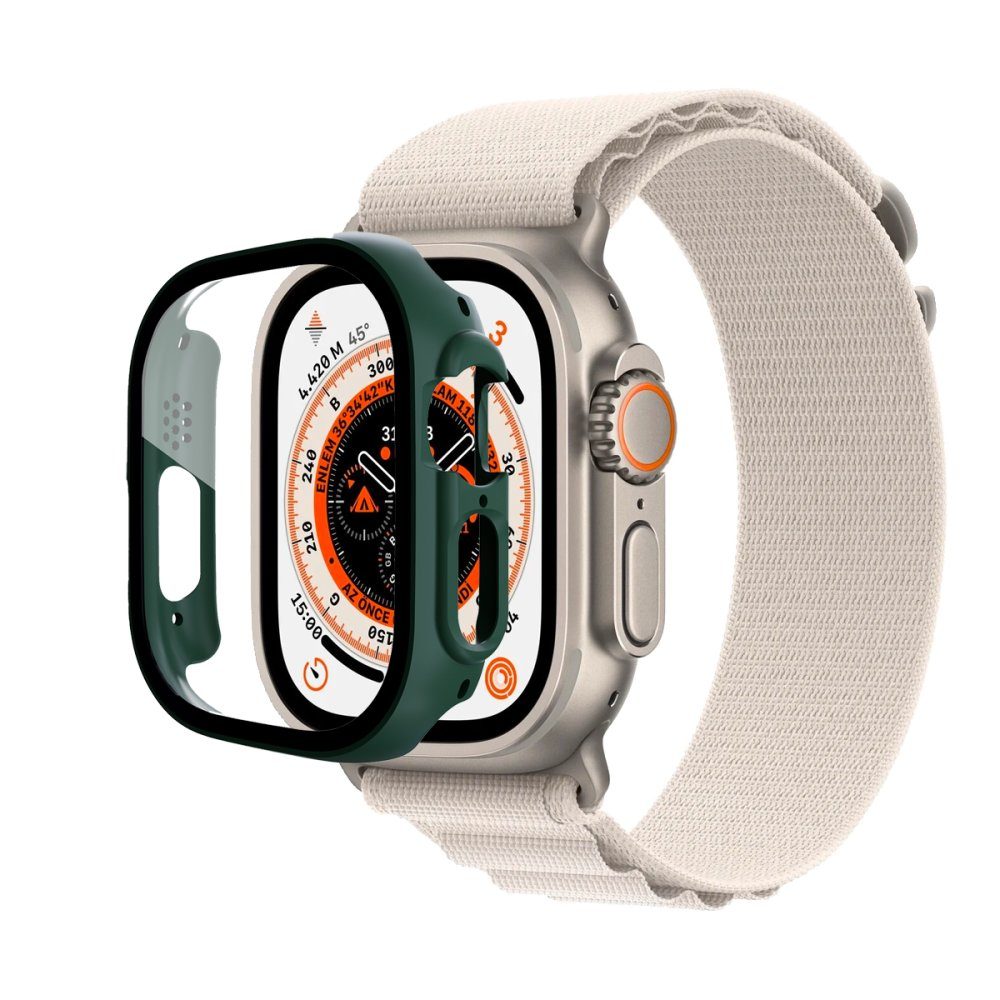 CLZ942 Apple Watch Ultra 49mm Desert Camlı Kasa Ekran Koruyucu - Ürün Rengi : Koyu Yeşil