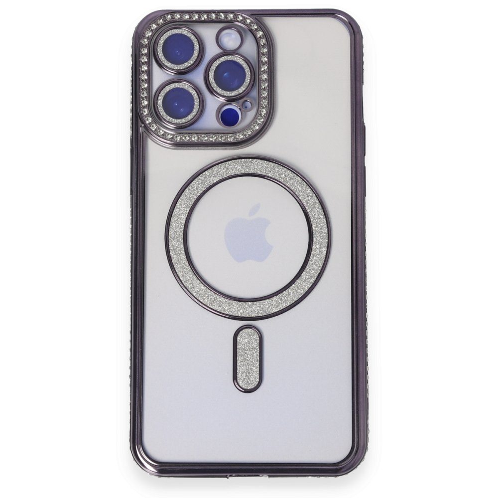 CLZ942 İphone 15 Pro Max Kılıf Joke Simli Magneticsafe Kılıf - Ürün Rengi : Gümüş