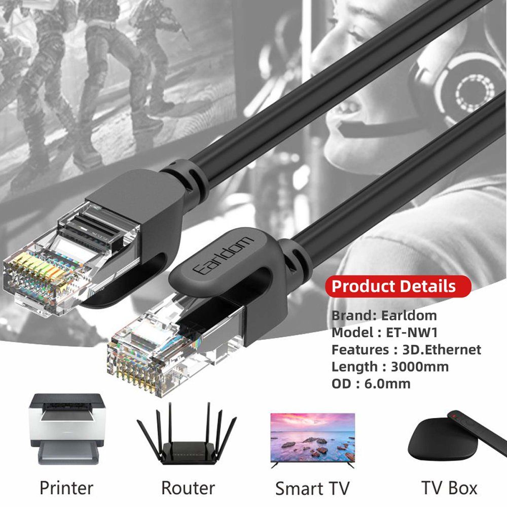CLZ942 Earldom Nw1 3m Cat 6 Ethernet Network Kablosu - Ürün Rengi : Siyah
