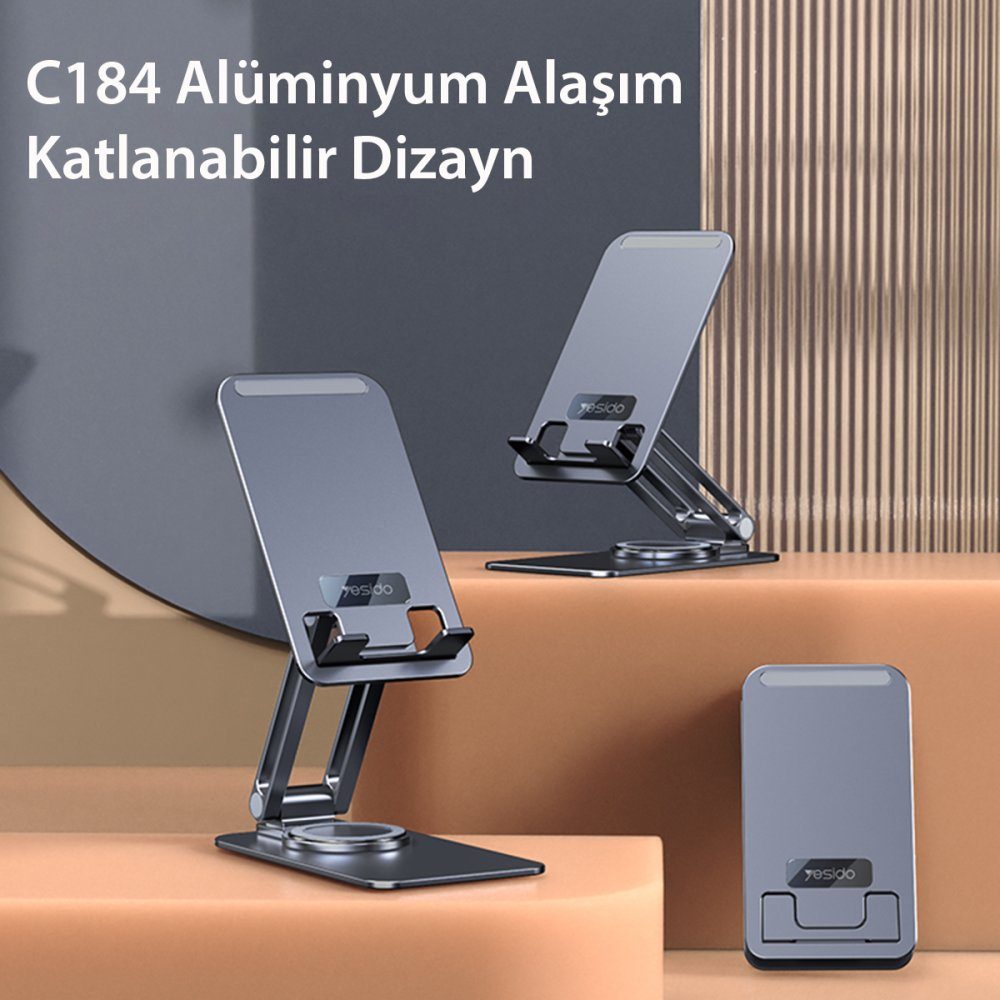CLZ192 Yesido C184 Ayarlanabilir 360 Derece Masaüstü Telefon Standı - Ürün Rengi : Siyah
