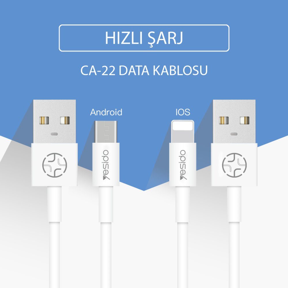 CLZ942 Yesido Ca22 1.2m 2.4a Usb To Lightning Hızlı Şarj Kablosu - Ürün Rengi : Beyaz