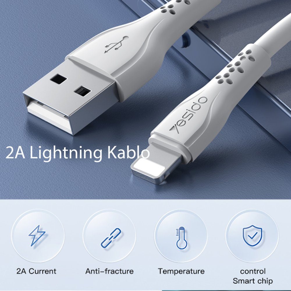 CLZ942 Yesido Ca71 1m 2.4a Usb To Lightning Hızlı Şarj Kablosu - Ürün Rengi : Beyaz
