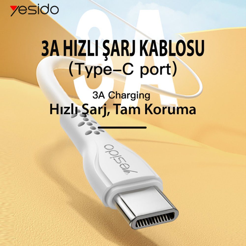 CLZ942 Yesido Ca71 1m 2.4a Usb To Type-c Hızlı Şarj Kablosu - Ürün Rengi : Beyaz
