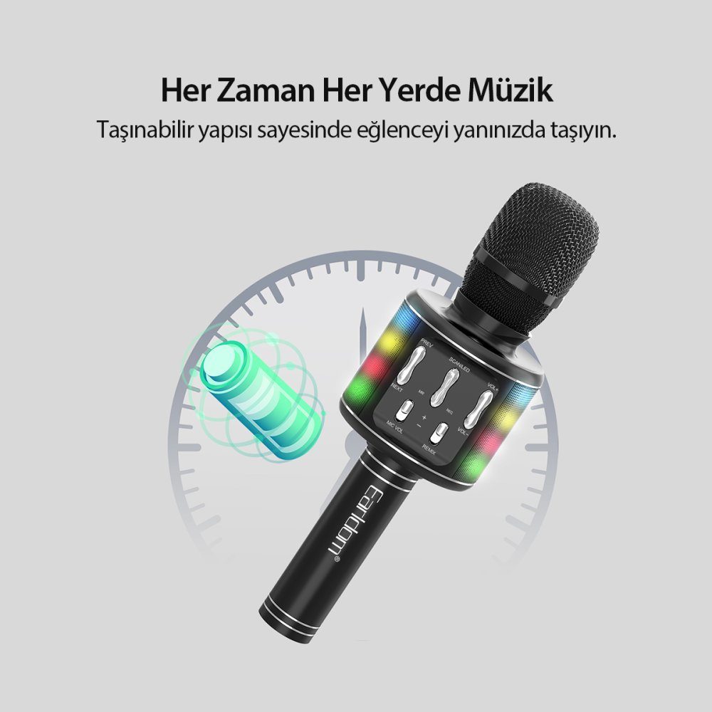 CLZ942 Earldom Mc2 Led Işıklı Karaoke Mikrofon - Ürün Rengi : Siyah