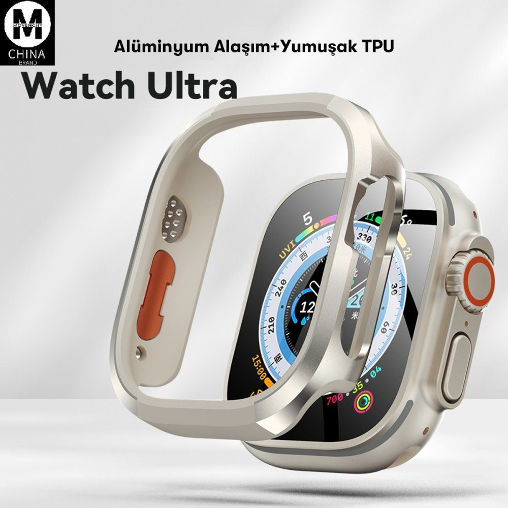 CLZ942 Apple Watch Ultra 49mm Movenchy Mo-wt3 Alüminyum Camlı Kasa Ekran Koruyucu - Ürün Rengi : Yıldız Işığı