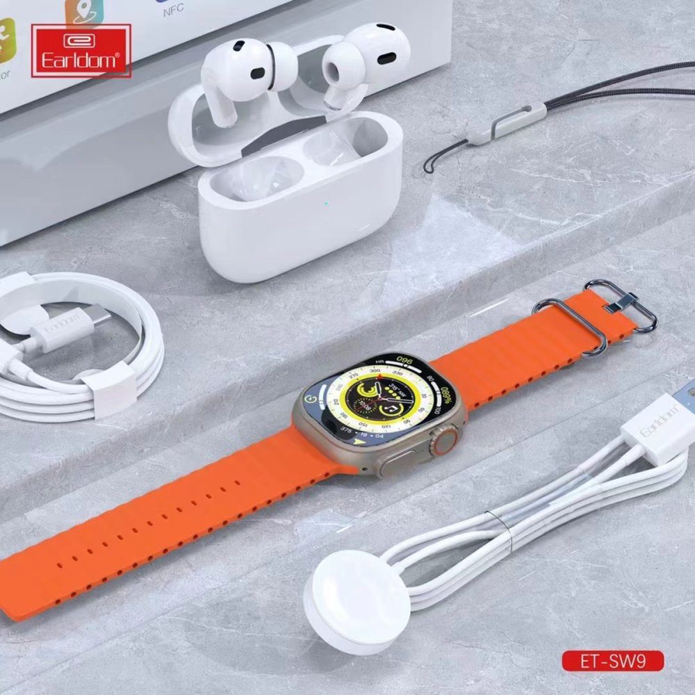 CLZ942 Earldom Sw9 Akıllı Saat Ve Airpods Kulaklık Set - Ürün Rengi : Gümüş