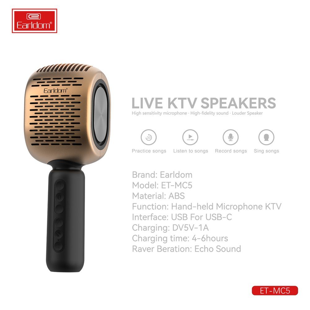 CLZ942 Earldom Mc5 Karaoke Mikrofon - Ürün Rengi : Gold