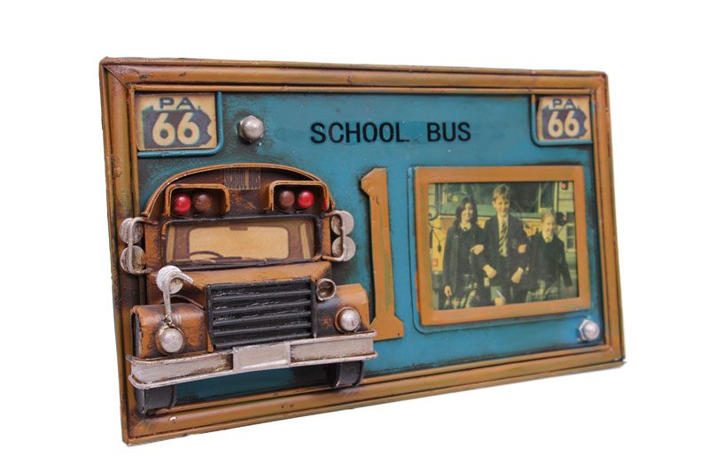 CLZ192 Dekoratif Metal Çerçeve Okul Otobüsü Dekorlu