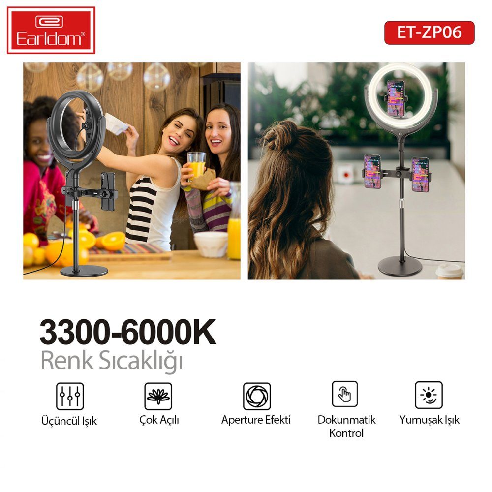CLZ192 Earldom Zp06 Ayarlanabilir Açılı Dokunmatik Kontrollü Tripodlu Selfie Işığı - Ürün Rengi : Beyaz