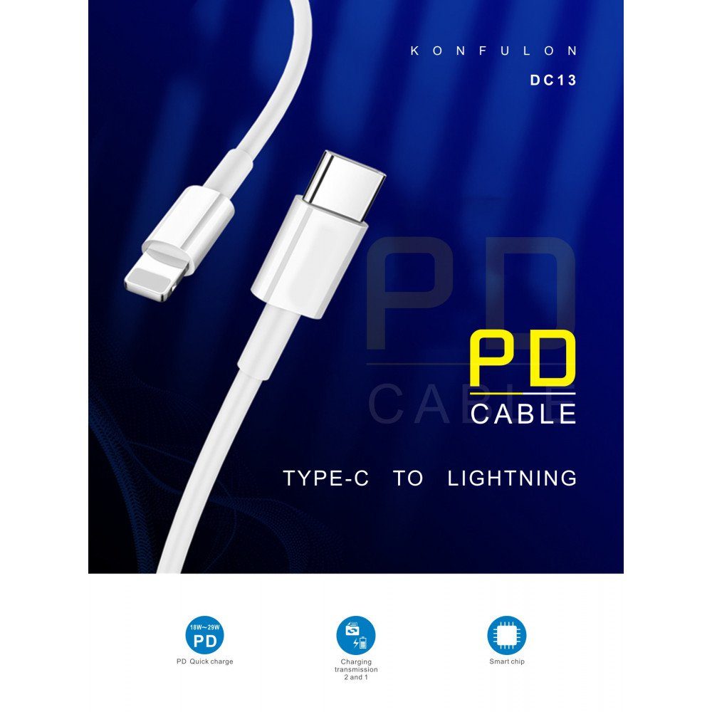 CLZ942 Dc13 Type-c To Lightning Kablo İphone Uyumlu 1m 3a - Ürün Rengi : Beyaz