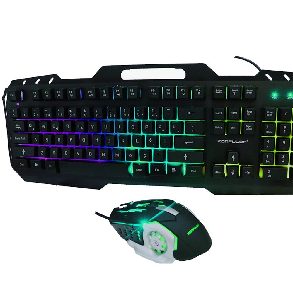 CLZ942 W200 Rgb Işıklı Türkçe Q Gaming Kablolu Klavye   Mouse Set - Ürün Rengi : Siyah