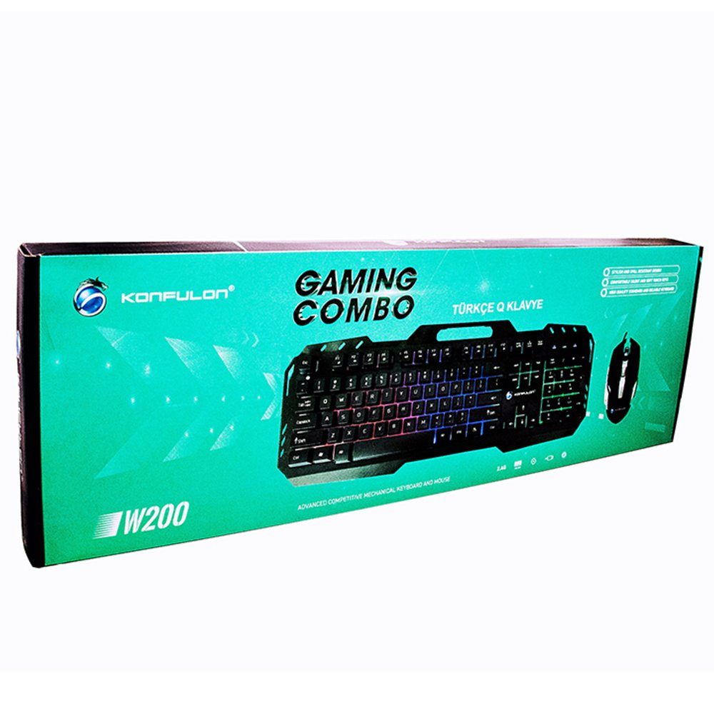 CLZ942 W200 Rgb Işıklı Türkçe Q Gaming Kablolu Klavye   Mouse Set - Ürün Rengi : Siyah