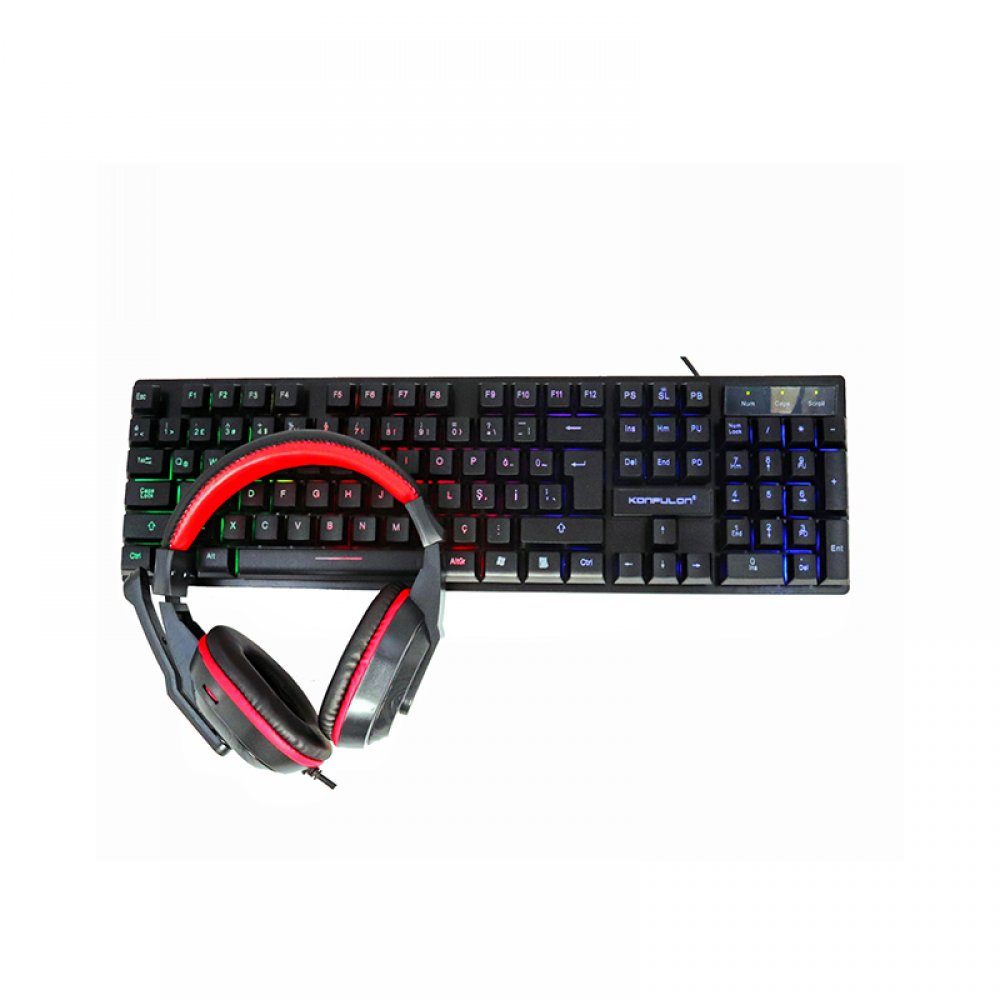 CLZ942 Gy102 Türkçe Q Rgb Işıklı Gaming Klavye Mouse Mousepad Oyuncu Kulaklığı 4in1 Set - Ürün Rengi : Siyah